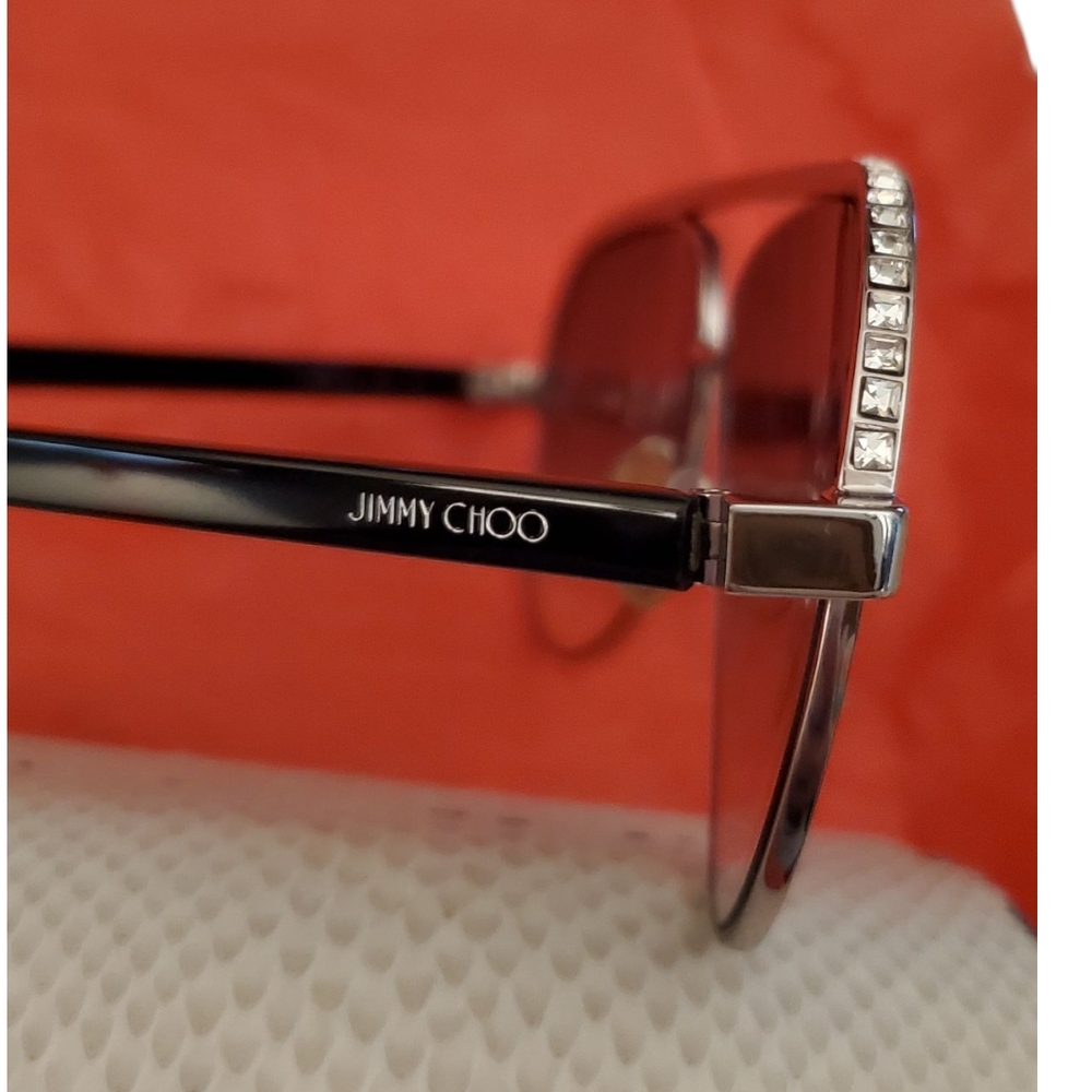 Jimmy Choo LINA/S Silver Black Crystal Jeweled Aviator Gradient Sunglasses - Picture 10 of 16